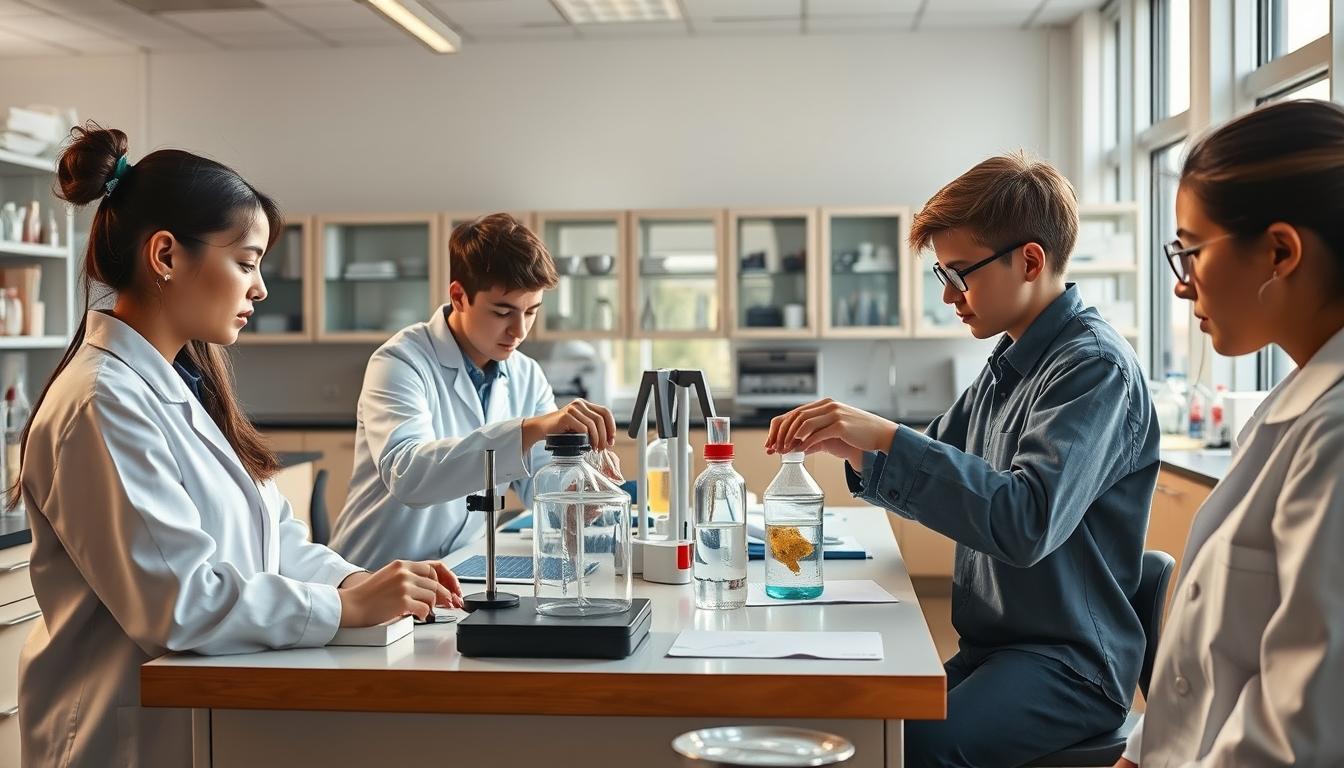 Students studying together in modern classroom